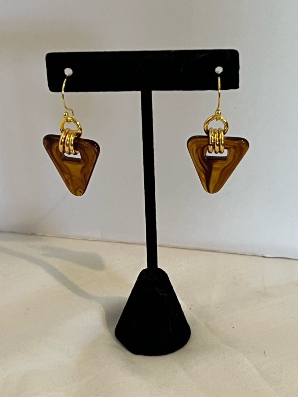 Gold-Tone Brown Triangle Drop Earrings